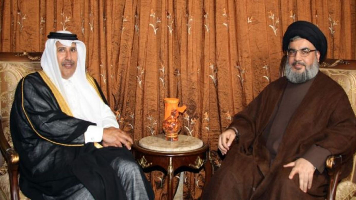 لقاء السيد نصر الله مع الشيخ حمد بن جاسم آل ثاني 1-5-2010