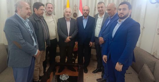 استقبال مسؤول العلاقات الفلسطينية في حزب الله النائب السابق الحاج حسن حب الله وفد من اللقاء التشاوري الوطني الفلسطيني 16-11-2025